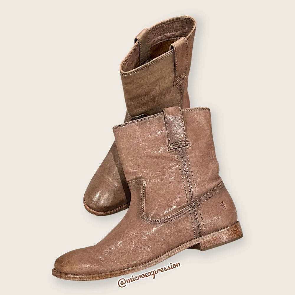 Frye Anna Short Tan Leather Pull On Ankle Boots - Picture 15 of 15